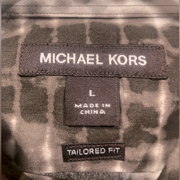 NWT Rare Saks Exclusive Michael Kors Tailored Fit Button Down Shirt L Brn/White - Picture 5 of 6